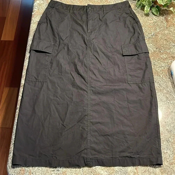Calvin Klein Black Cargo Skirt Long Belted Soft Lightweight Utility Size 14 EUC - Picture 1 of 9